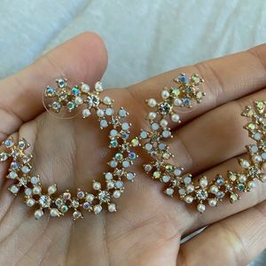 Pearl, Rhinestone and Gold Hoop Earrings